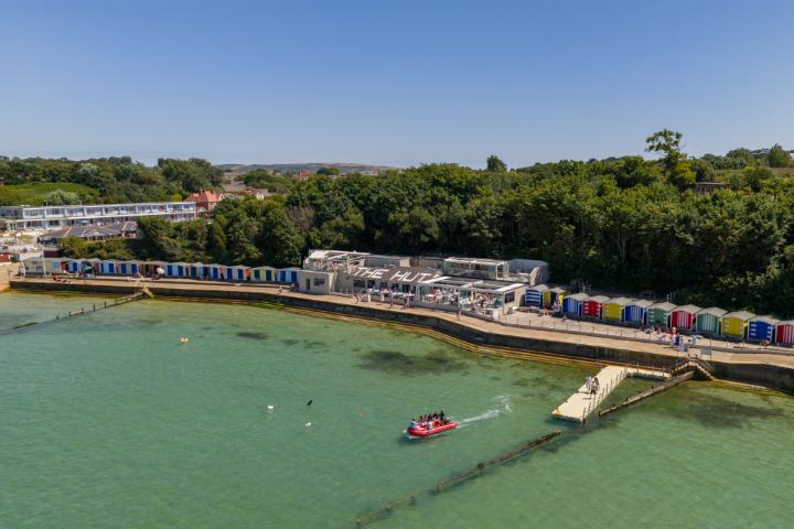 Aerial view of The Hut at Colwell Bay